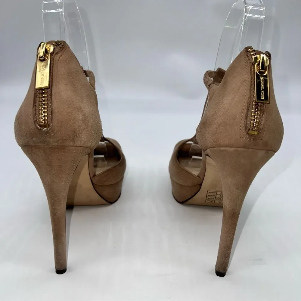 MICHAEL Michael Kors Brown Suede Platform T-Strap Heels